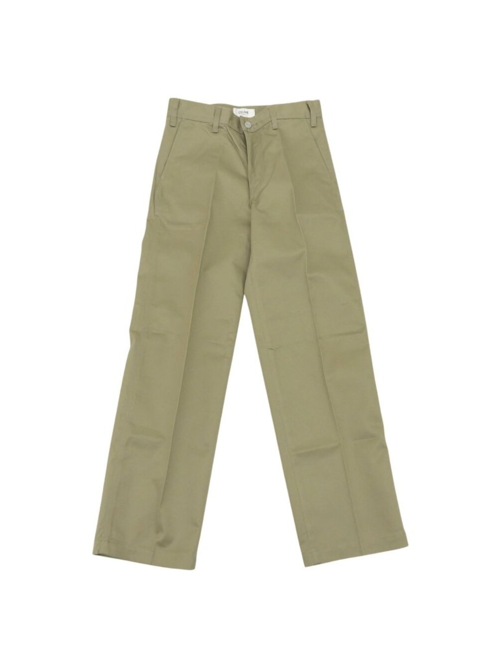 Celine Hedi Slimane Era Cotton Logo Button Pleated Chino Pants Beige 25